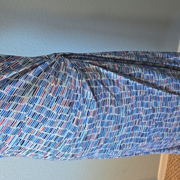 ZOZO Midi Sleeveless V-Neck W/Side Ruching Blue Geometric Tile Print Sz XL - Picture 3 of 12